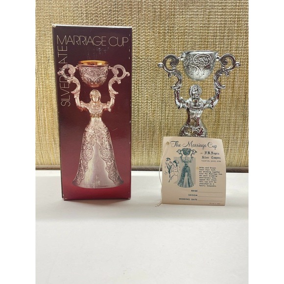 Vintage F B Rogers The Marriage Cup Silverplate Wedding Pink Gem NEW IN BOX - Picture 1 of 9